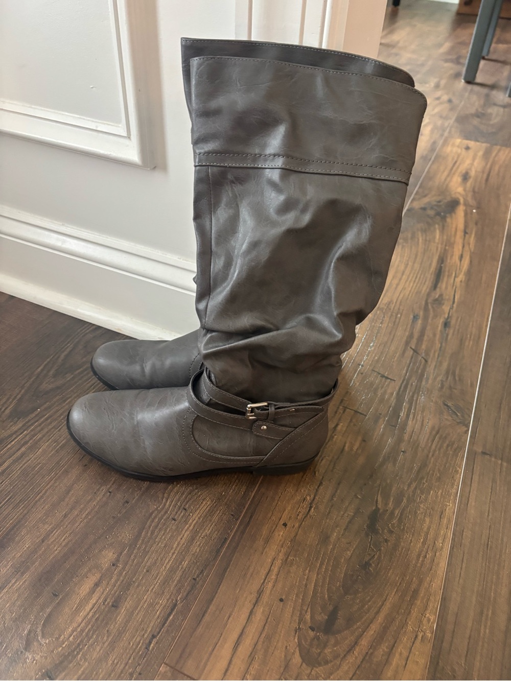 Nicole Tall Gray Slouch Boots with Ankle Buckle
